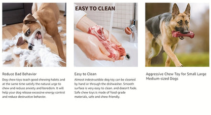 Indestructible Dog Chew Toy for Aggressive Chewers - Durable, Non-Toxic Natural Rubber Bone Shape for Teeth Cleaning