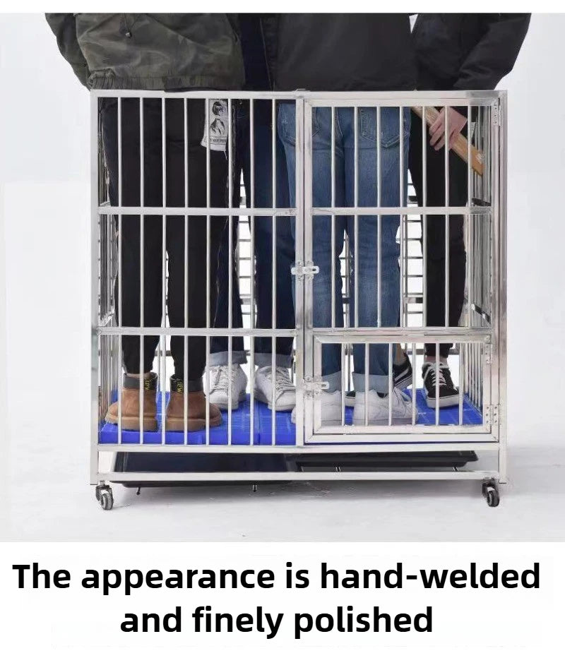Large Dog Cage Outdoor Stainless Steel Folding Fence with Strong Load-bearing Capacity Bottom Extraction Tray for Dog Supplies