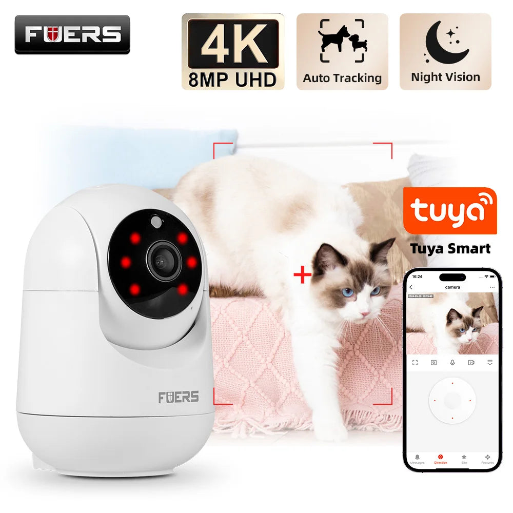 Tuya Smart WiFi IP Pets Camera Home Security Dog Cats Camera 4K 8MP HD Video Night Vision Surveillance AI Alerts Mini Camera