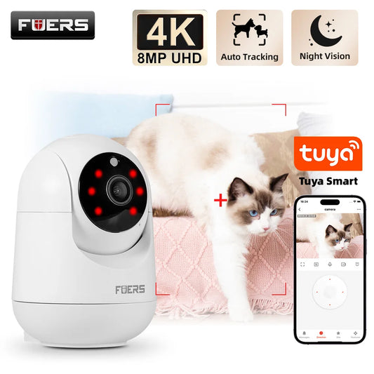 Tuya Smart WiFi IP Pets Camera Home Security Dog Cats Camera 4K 8MP HD Video Night Vision Surveillance AI Alerts Mini Camera