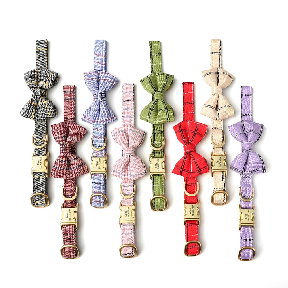 Custom Dog Collar Nylon Puppy Dog Collars With Cute Bowknot Engraved Pet Necklace Dog Collars For Small Medium Dogs Chihuahua