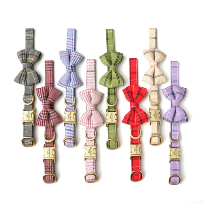 Custom Dog Collar Nylon Puppy Dog Collars With Cute Bowknot Engraved Pet Necklace Dog Collars For Small Medium Dogs Chihuahua