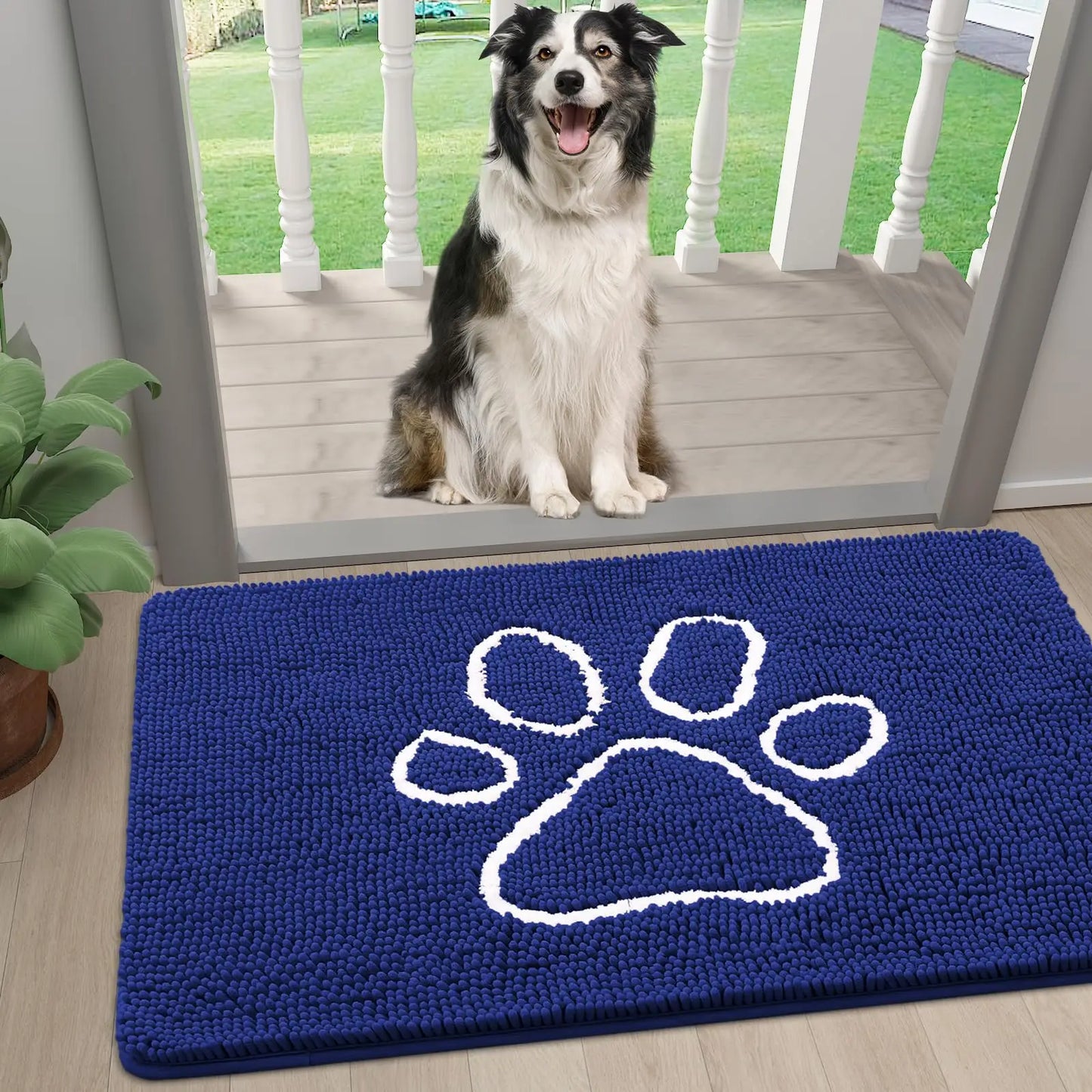 Kitinjoy Ultra Absorbent Chenille Mud Doormat With Paw Print Design Non-Slip Quick-Dry Washable Mats Door Mat for Muddy Dog Paws