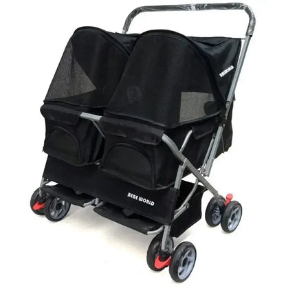 Ultra-light Two-seat Pet Stroller with Double Sleeping Bed Car - Removable Washable Widening Care for Cats And Dogs
