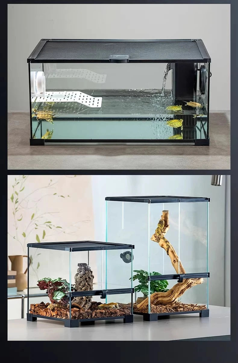 Professional glass reptile terrarium for chameleon,lizard,and snake,suitable for horned frog and water turtle,clear ventilation