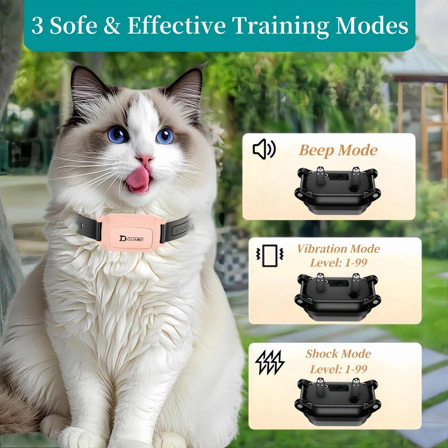 3000-3300FT Cat Training Collar Anti-Meow Automatic & Remote Control Cat Shock Collar Waterproof & Soft Silicone Material