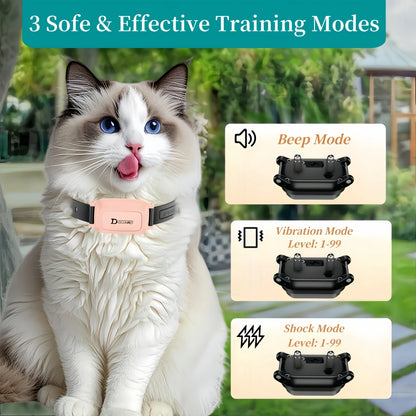 3000-3300FT Cat Training Collar Anti-Meow Automatic & Remote Control Cat Shock Collar Waterproof & Soft Silicone Material
