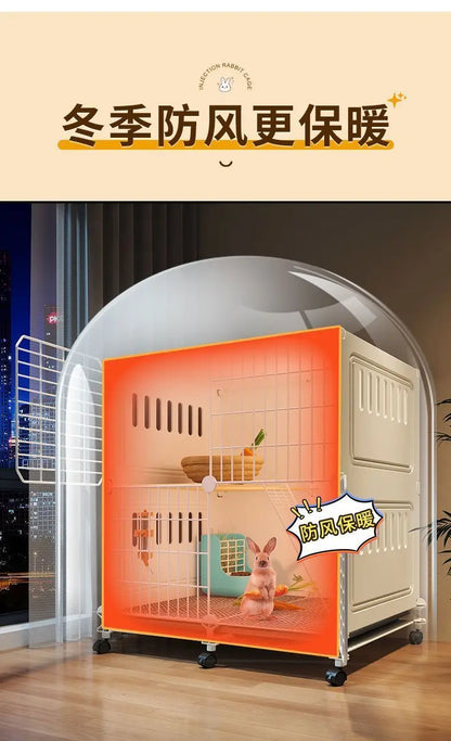 JC Rabbit Cage Household Extra Large Double Layer Indoor Automatic Manure Cleaning Dutch Pig Cage Two-Story Platform Villa