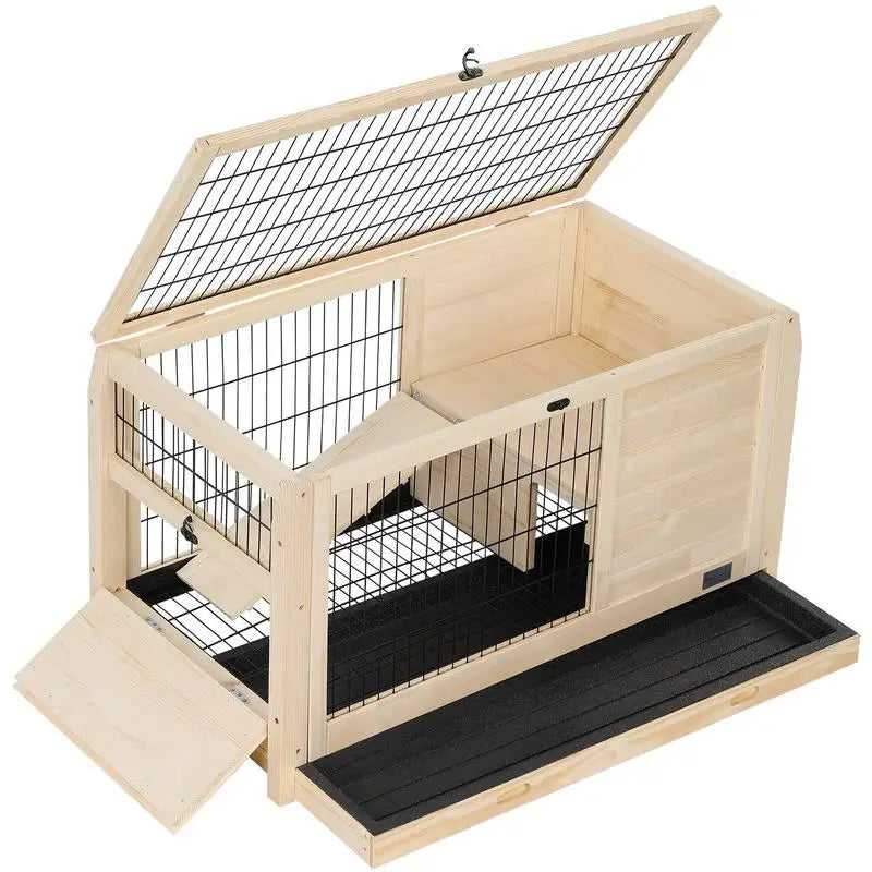 Indoor Wooden Rabbit Hutch for Small Pets with Plastic Tray - Perfect Bunny House for Your Furry Friends