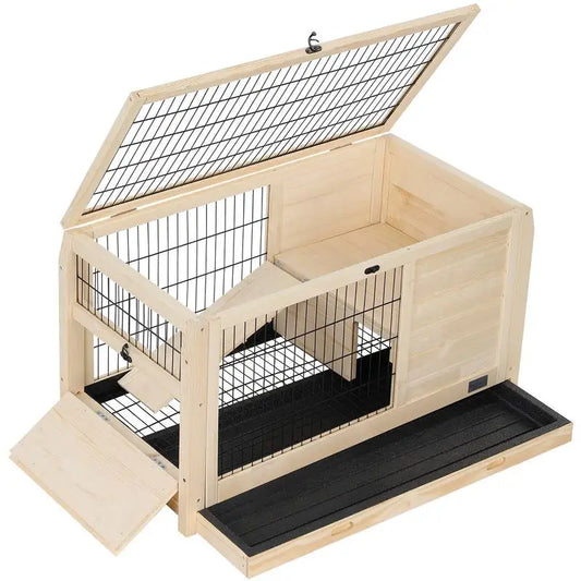 Indoor Wooden Rabbit Hutch for Small Pets with Plastic Tray - Perfect Bunny House for Your Furry Friends