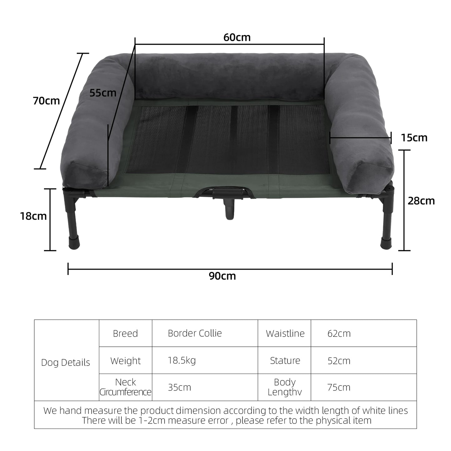 Dog Bed for Dogs and Cats Indoor Outdoor Elevated Pet Lounger Bed with Detachable Plush Bolster Cooling  Summer L XL 2XL