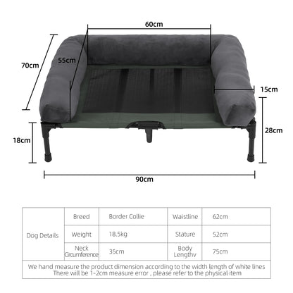 Dog Bed for Dogs and Cats Indoor Outdoor Elevated Pet Lounger Bed with Detachable Plush Bolster Cooling  Summer L XL 2XL