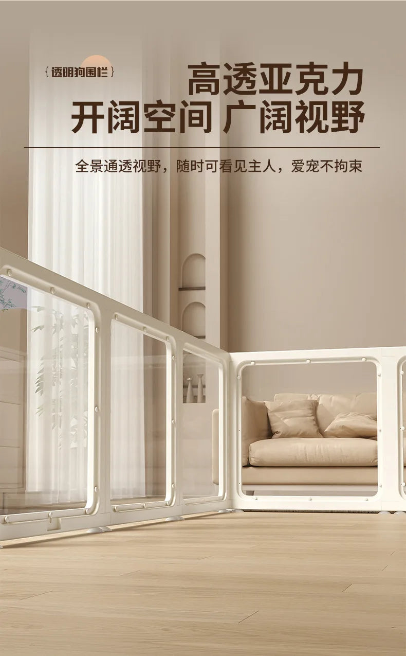 ‌Transparent Acrylic Dog Playpen Safety Pet Fence Non-Scratch Durable Kennel Easy-Clean Indoor House Removable Panels