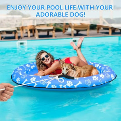 59'' x 39'' Inflatable Dog Pool Float with Rope - Tear Resistant Ox Material Blue Color Stable Support for Small Medium Large D