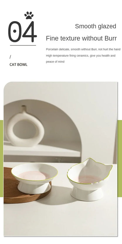 Cat Bowl Ceramic Cat Food Bowl Dog Bowl Food Bowl Rice Bowl Large-diameter Water Bowl Slanted Mouth Bowl Anti Knock Pet Supplies