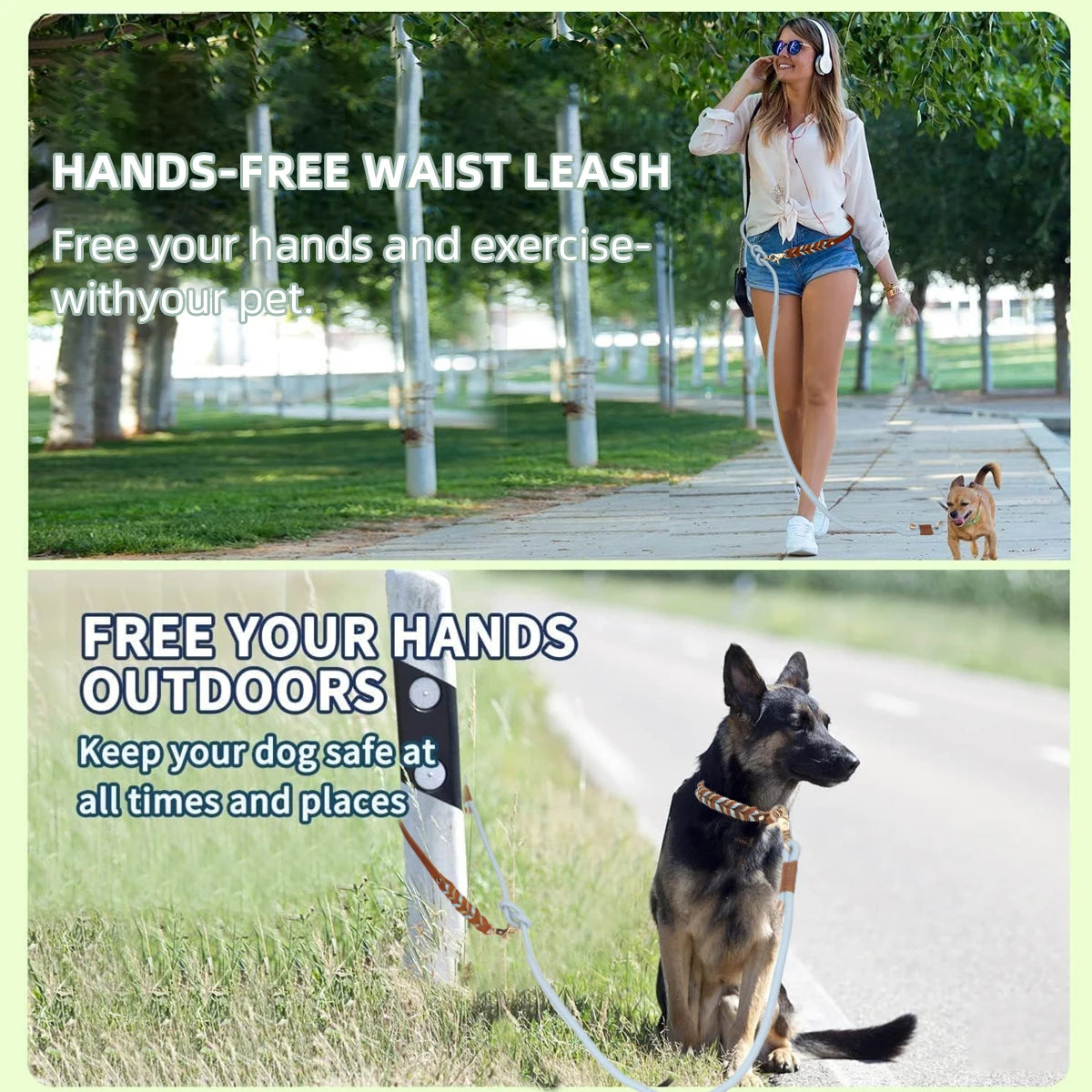 Genuine Leather Dog Leashes Multifunctional Hand-woven Crossbody And Waist Traction Rope Long And Short Nylon Round Lead Rope