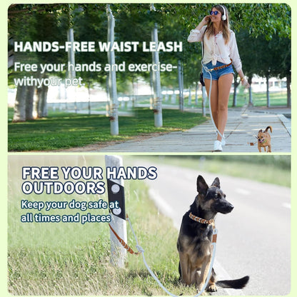 Genuine Leather Dog Leashes Multifunctional Hand-woven Crossbody And Waist Traction Rope Long And Short Nylon Round Lead Rope