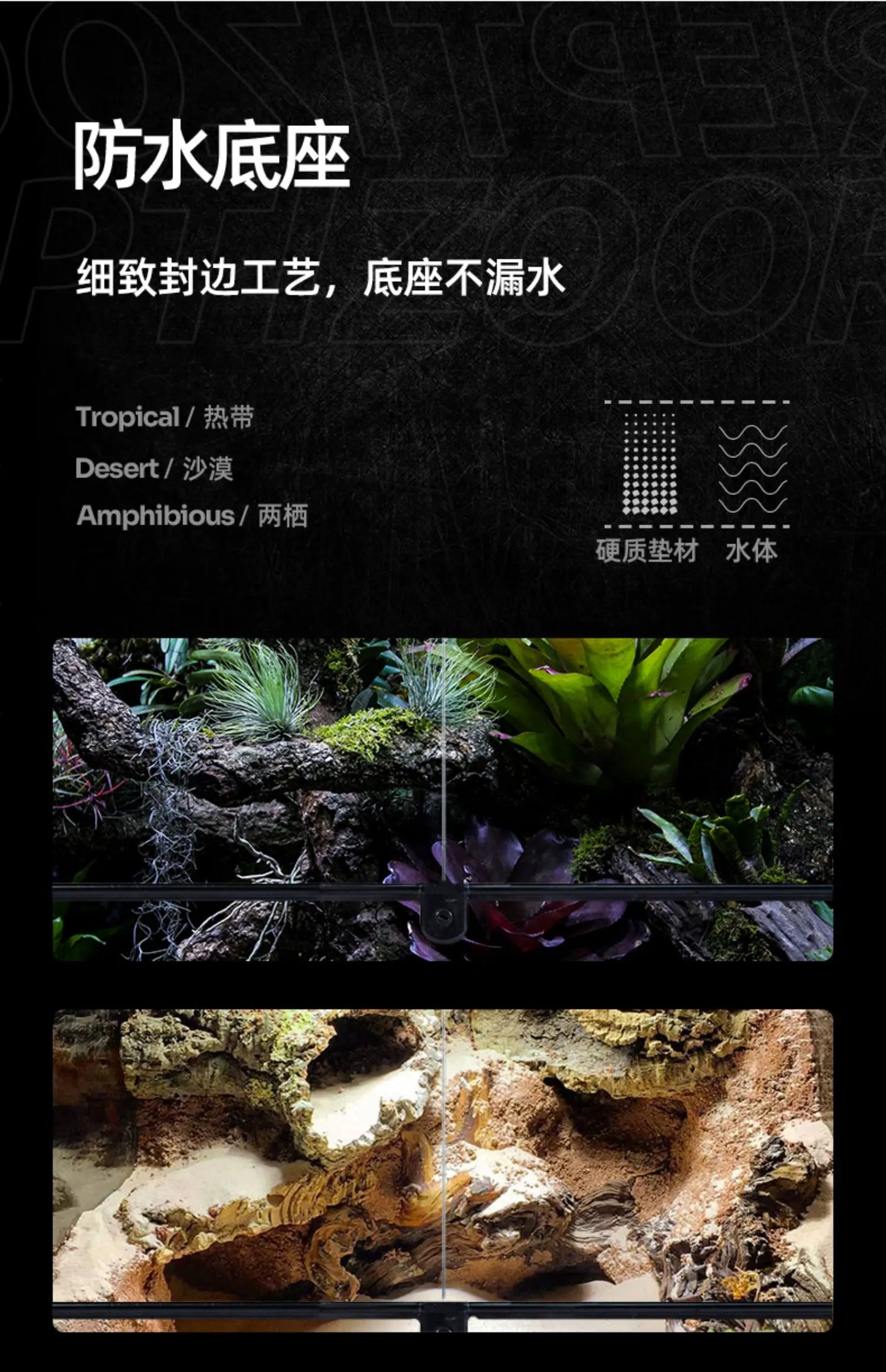 ‌Premium Glass Reptile Terrarium - Chameleon & Lizard Habitat, Ventilated Vivarium with UVB Light, Waterproof Frog Enclosure