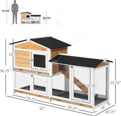 Wooden Bunny Hutch, Guinea Pig Cage, Small Animal Enclosure with Run Area, Removable Tray