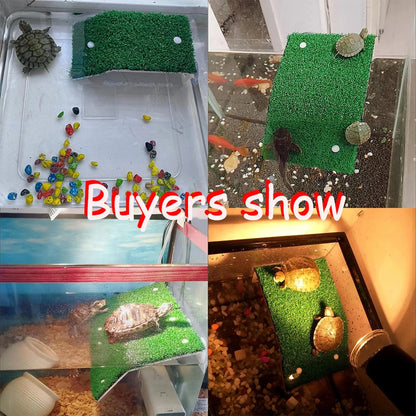 Turtle Basking Platform Turtle Habitat Simulation Lawn Ramp Turtle Dock Floating Island for Reptile Terrarium Aquarium Accessory
