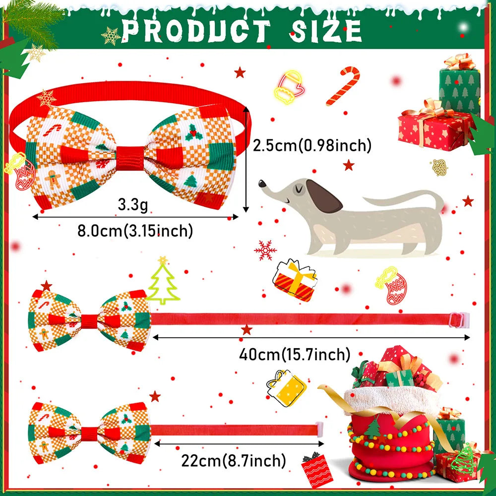 50PCS Adjustable Pet Dog Bow Tie Christmas Style Dog Bowties Neckties Wholesale Pet Collars For Dogs Pet Grooming Accessories