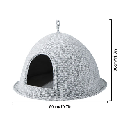 Cat Bed Scratcher Linen-cotton Weaving Kitten Cat Nests Pet Kittens Puppy Semi Enclosed Warm Safe Sleeping Bed with Handle
