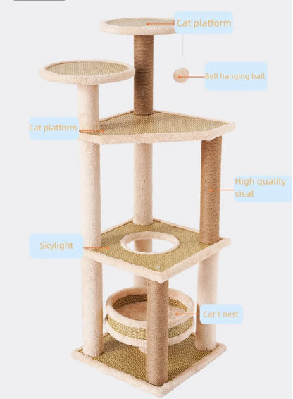 Large Pet Cat Sisal Scratching Tree  Five Tower Houses Scratches Climbing Rattan Mat Pet Cat Tree