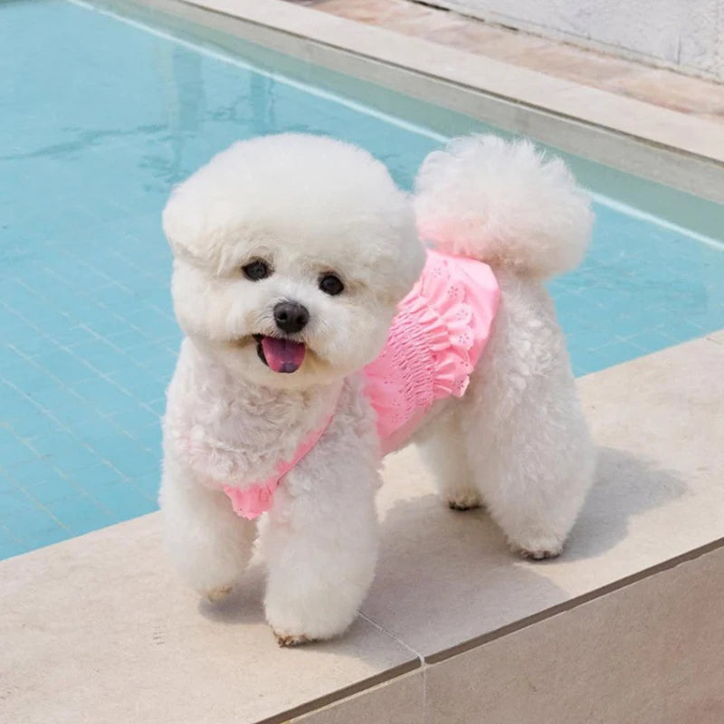 Summer New Pet Swimming Clothes Kitten Puppy Camisole Jumpsuit Beautiful Puppy Bikini Dog vest Clothing Swimsuit With Swim Cap