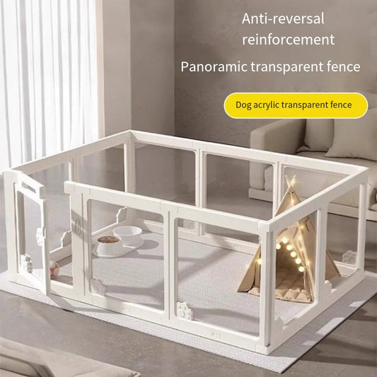 Dog enclosure Indoor panoramic transparent stitched isolation fence Visible pet cage Small dog safety cage Teddy Pomeranian