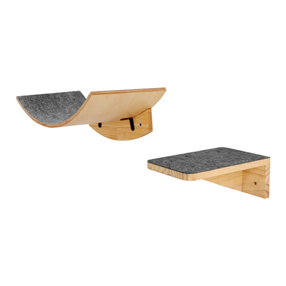 Wooden Cat Tree Tower Wall Mounted Cat Climbing Shelves Hammock Stairs House Cats Walk Playground Pet Furniture Accessories