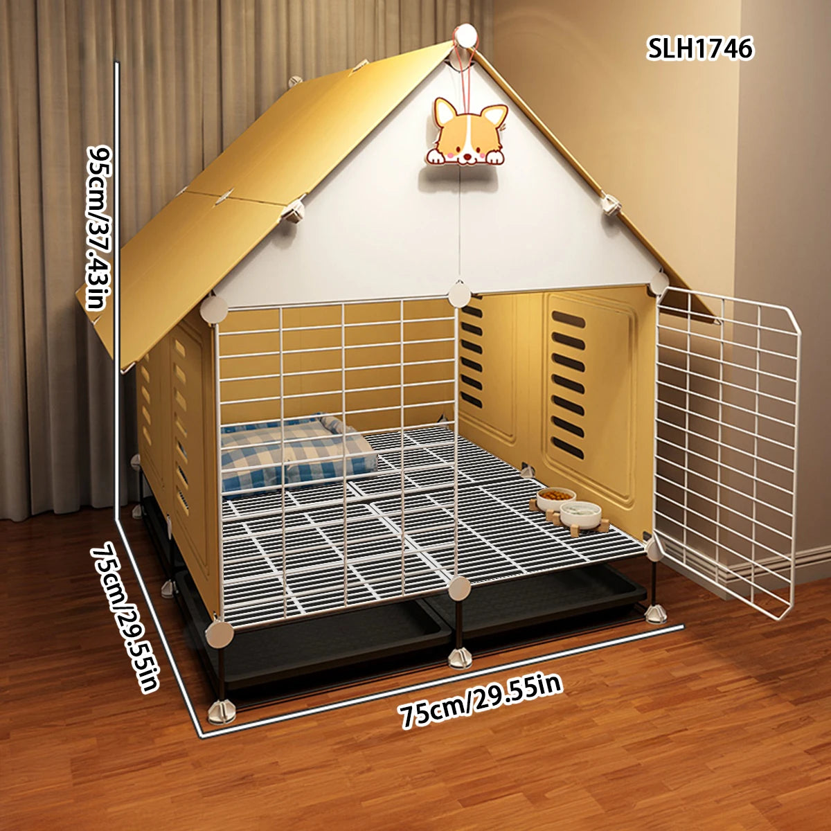 Dog cage Home large space small dog dog Blue cat English short cat villa Pomeranian teddy Corgi dog house iron cage