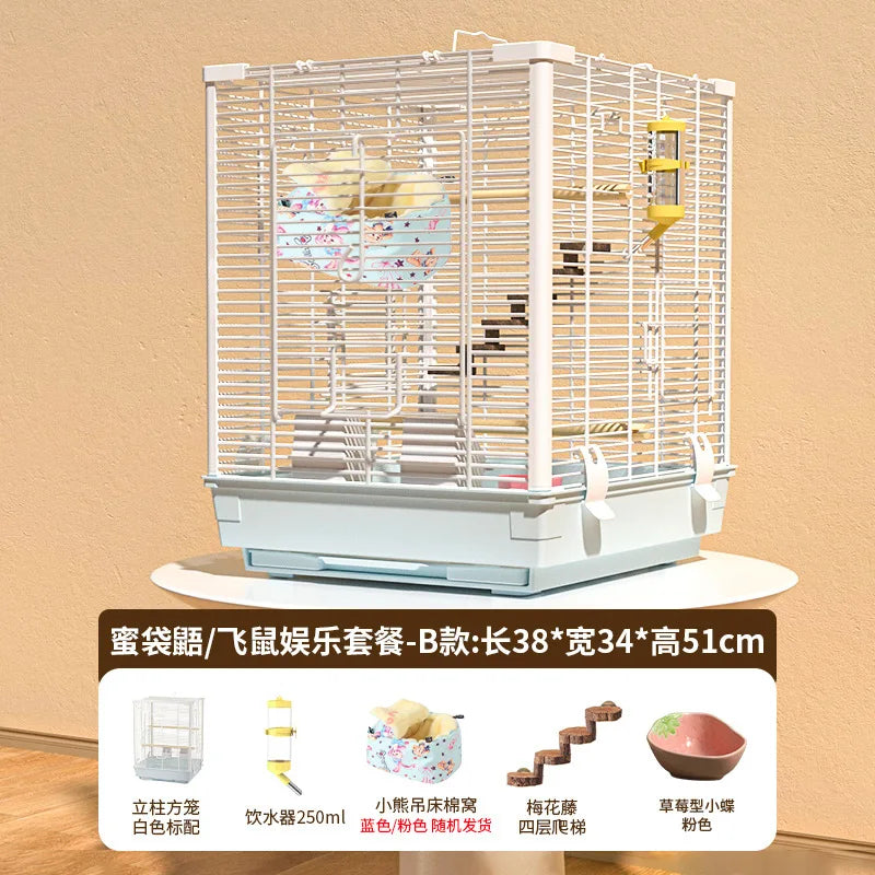 Small Pet Cage Insulated Habitat for Sugar Glider Degu Mouse Rat Chinchilla Ferret with Dense Metal Wire