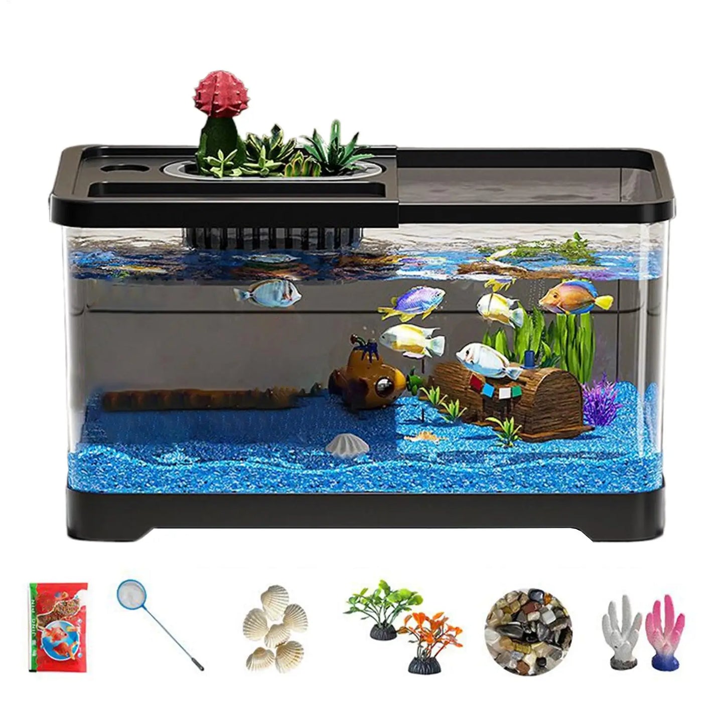 Fish Tank Starter Kit Fish Tank Kit With Decoration Accessories Underwater Landscape Decoration Compact Glass Aquarium Set