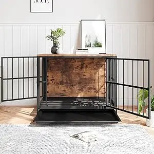 Dog Crate Furniture,Wooden Dog Kennel Indoor,Heavy Duty Dog Cage with Removable Tray, Dog House Double Doors Pet Crate Side