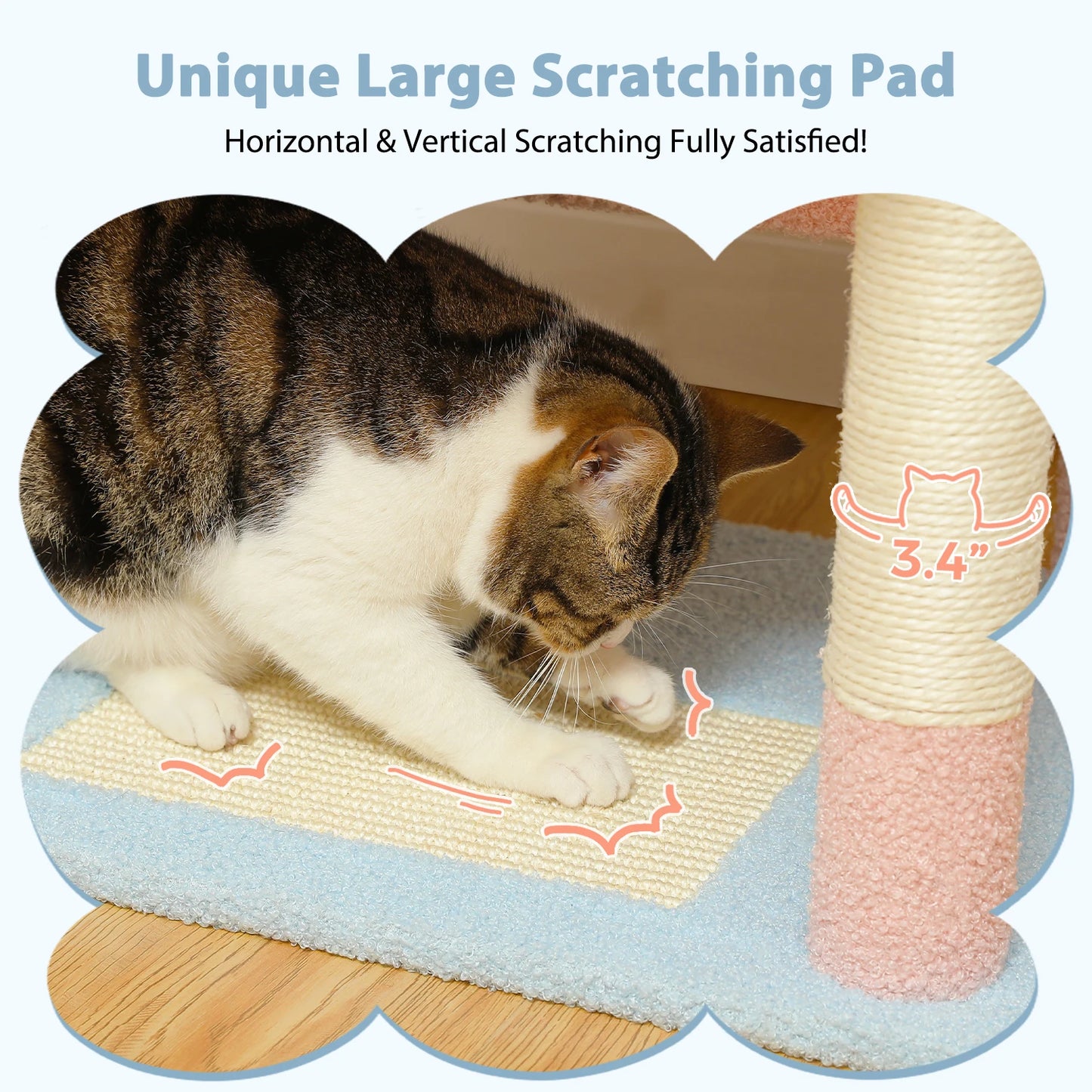 184cm Large Cat Tree Tower for Indoor Cats With Sisal-Covered Scratching Posts Spacious Hammock Padded Perches and Condos Blue