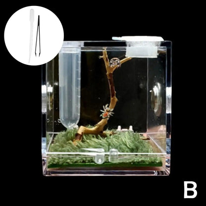 Small Reptile Feeding Box Transparent Acrylic Jumping Spider Breeding Box Habitat Small Insect Container Humidifier Feeding Box