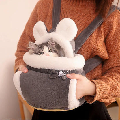 Winter Warm Cat Backpack Soft Cozy Cute Plush Pets Cage All In 1 Style Cat Bag Carrier Bag For Outdoor Travel Pet Accessories