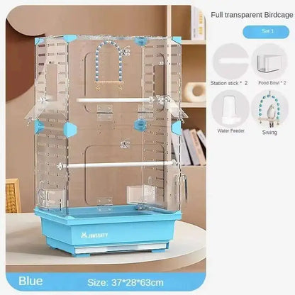 Large Acrylic Splash-proof Breathable Birdcage Fully Transparent Ornamental Bird Cage Parrot Cage Budgie Cockatiel Luxury Villa