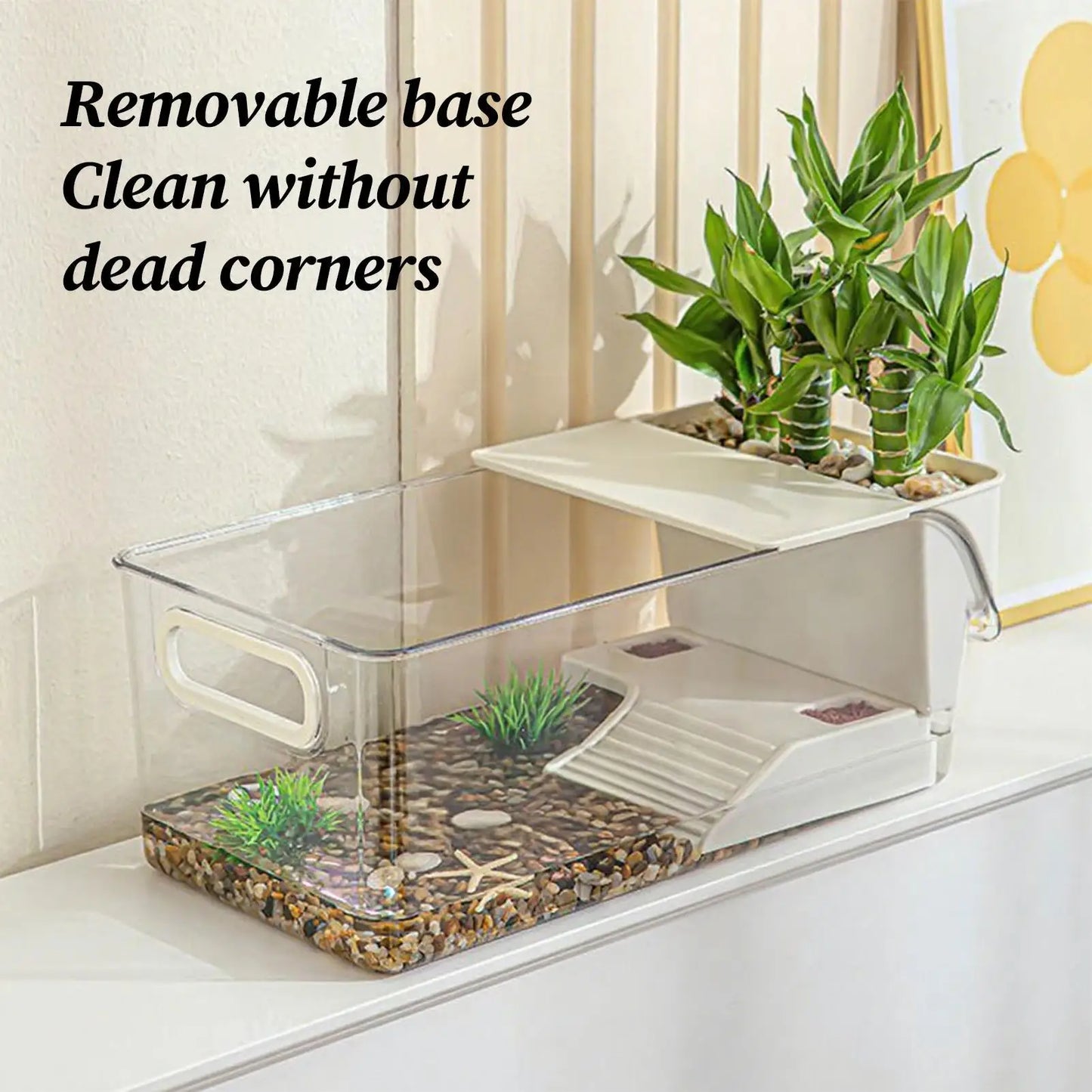 Turtle Aquarium Multi-functional Aquarium Transparent Terrarium for Crayfish Hermit Crabs Frog Reptile Tortoise Habitat Basking