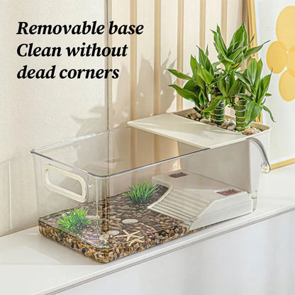 Turtle Aquarium Multi-functional Aquarium Transparent Terrarium for Crayfish Hermit Crabs Frog Reptile Tortoise Habitat Basking