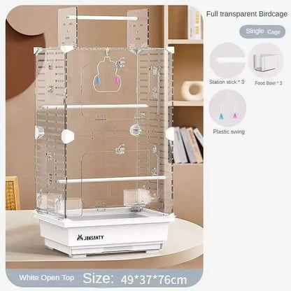 Large Acrylic Splash-proof Breathable Birdcage Fully Transparent Ornamental Bird Cage Parrot Cage Budgie Cockatiel Luxury Villa
