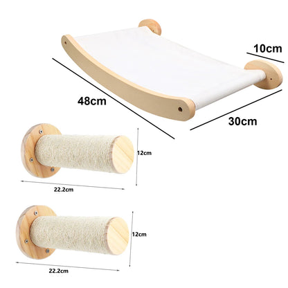 Wall Mounted Cat Tree with Sisal Scratching Post, Climbing Ladder, Jumping Platform and Hammock, creating a fun place for cats!