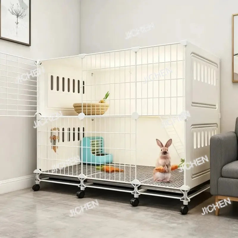 JC Rabbit Cage Household Extra Large Double Layer Indoor Automatic Manure Cleaning Dutch Pig Cage Two-Story Platform Villa