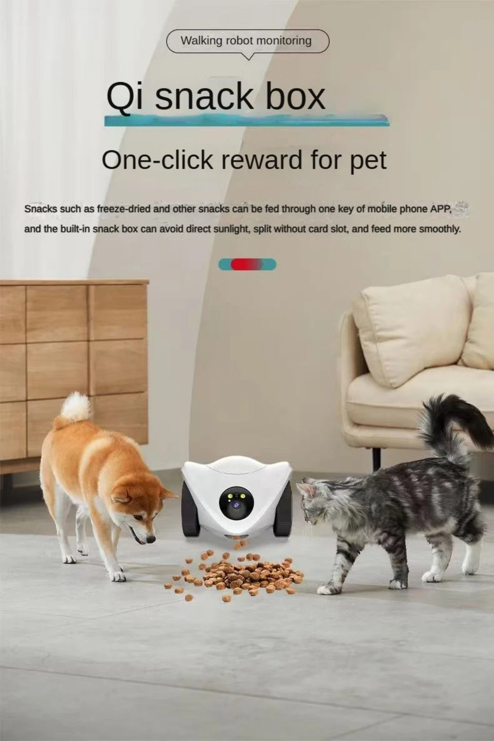 Wifi Whole-house Mobile Snack Dispensing Toy With HD Camera Cat Dog Smart Interactive Toy Pet Companion Robot