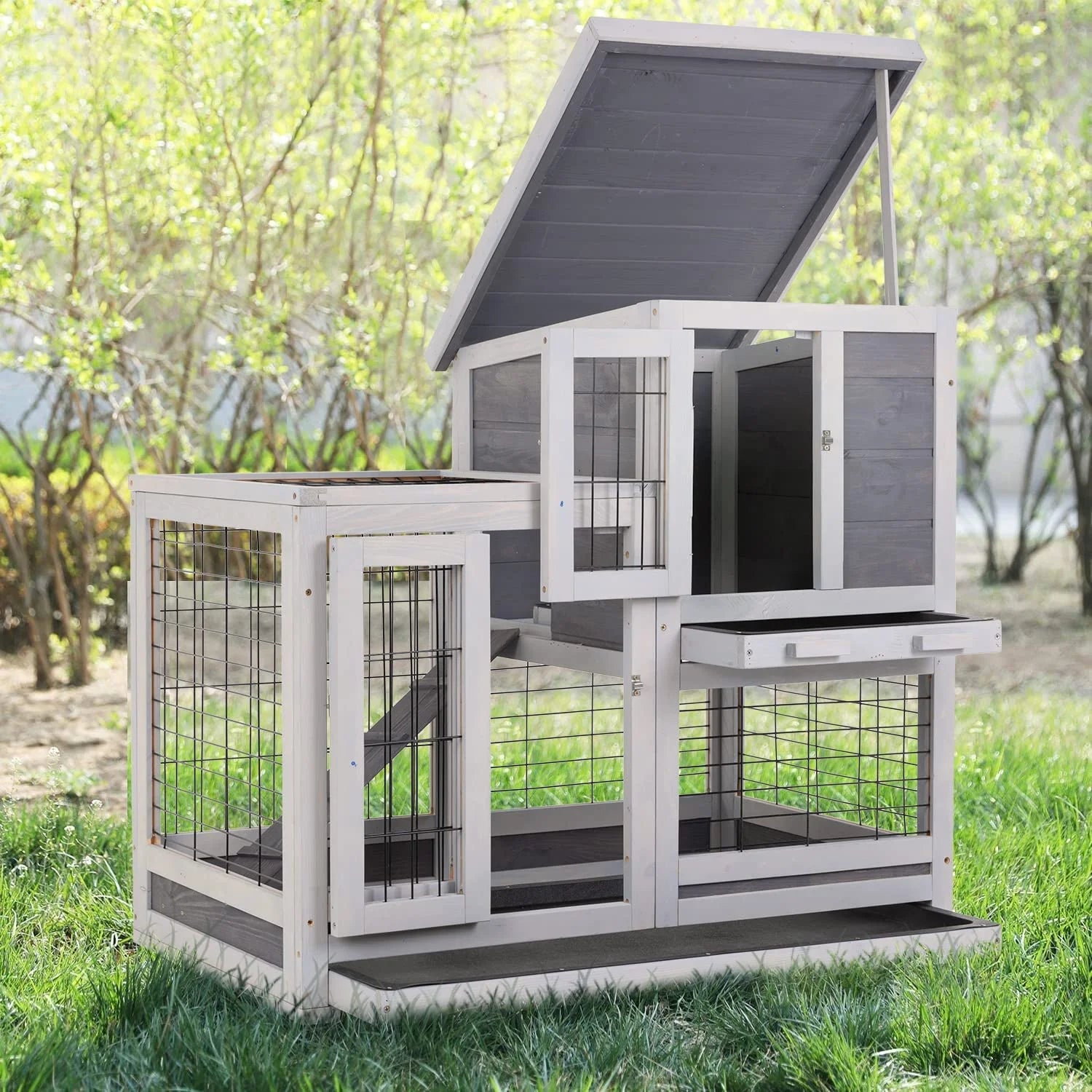 Wood Gray Pet House Rabbit Hutch Bunny Rabbit Cage Commercial Farming