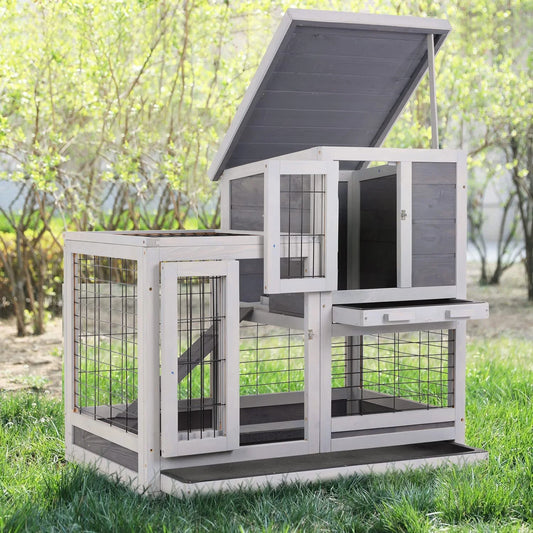 Wood Gray Pet House Rabbit Hutch Bunny Rabbit Cage Commercial Farming