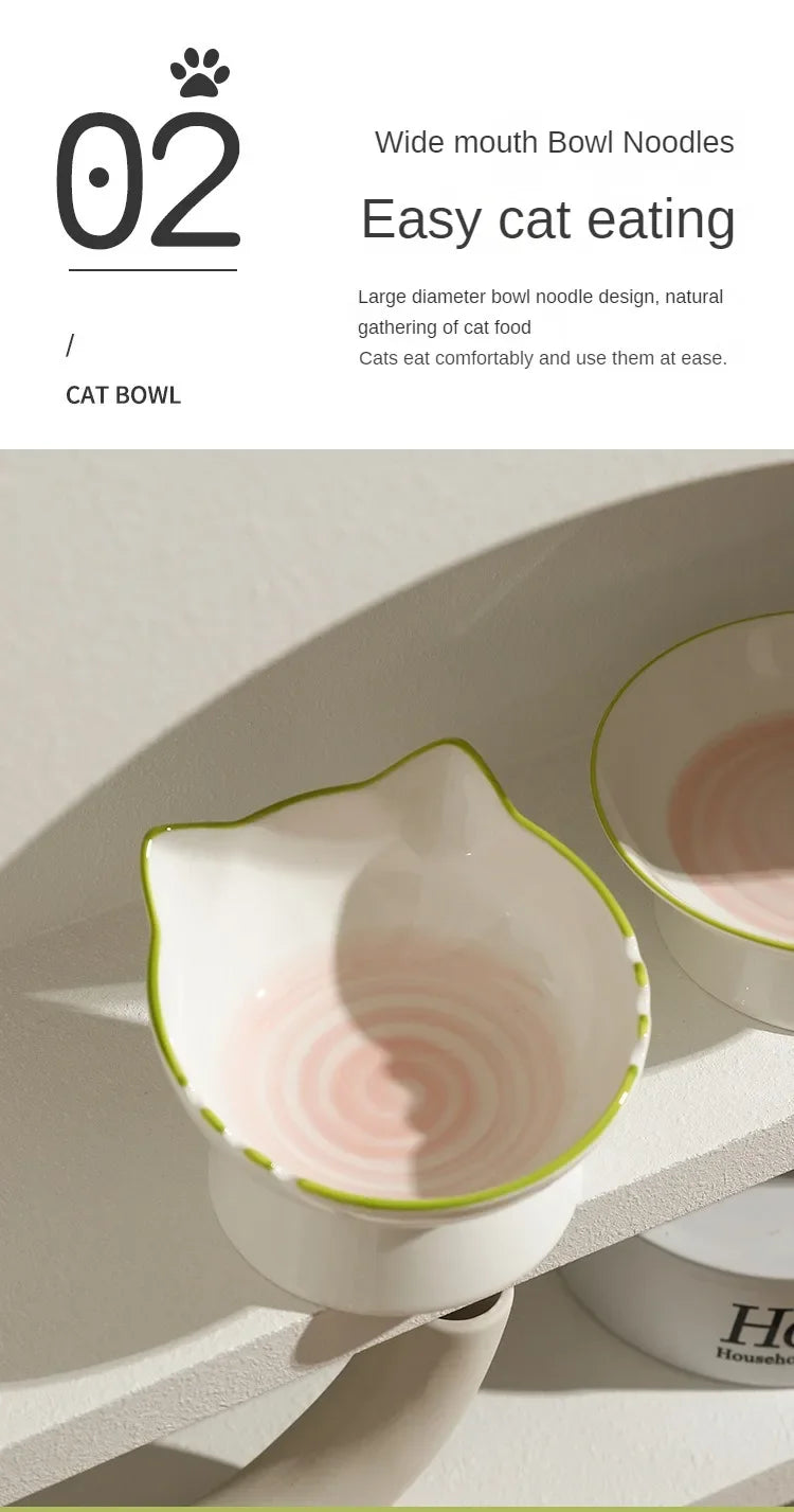 Cat Bowl Ceramic Cat Food Bowl Dog Bowl Food Bowl Rice Bowl Large-diameter Water Bowl Slanted Mouth Bowl Anti Knock Pet Supplies