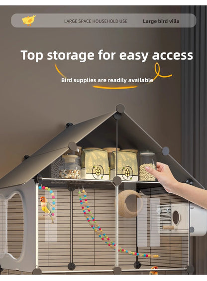 Large Bird Cage for Parrots Spacious Aviary with Standing Pole Luxury Cockatiel & Budgie Habitat Anti-Scatter Design Bird Villa