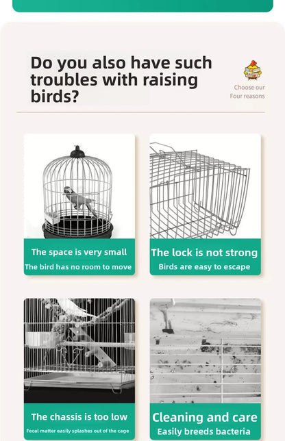 Birdcage for Budgerigars - Large Villa-Style British-Inspired Metal Display Cage with Horizontal Wire Base for Parakeets